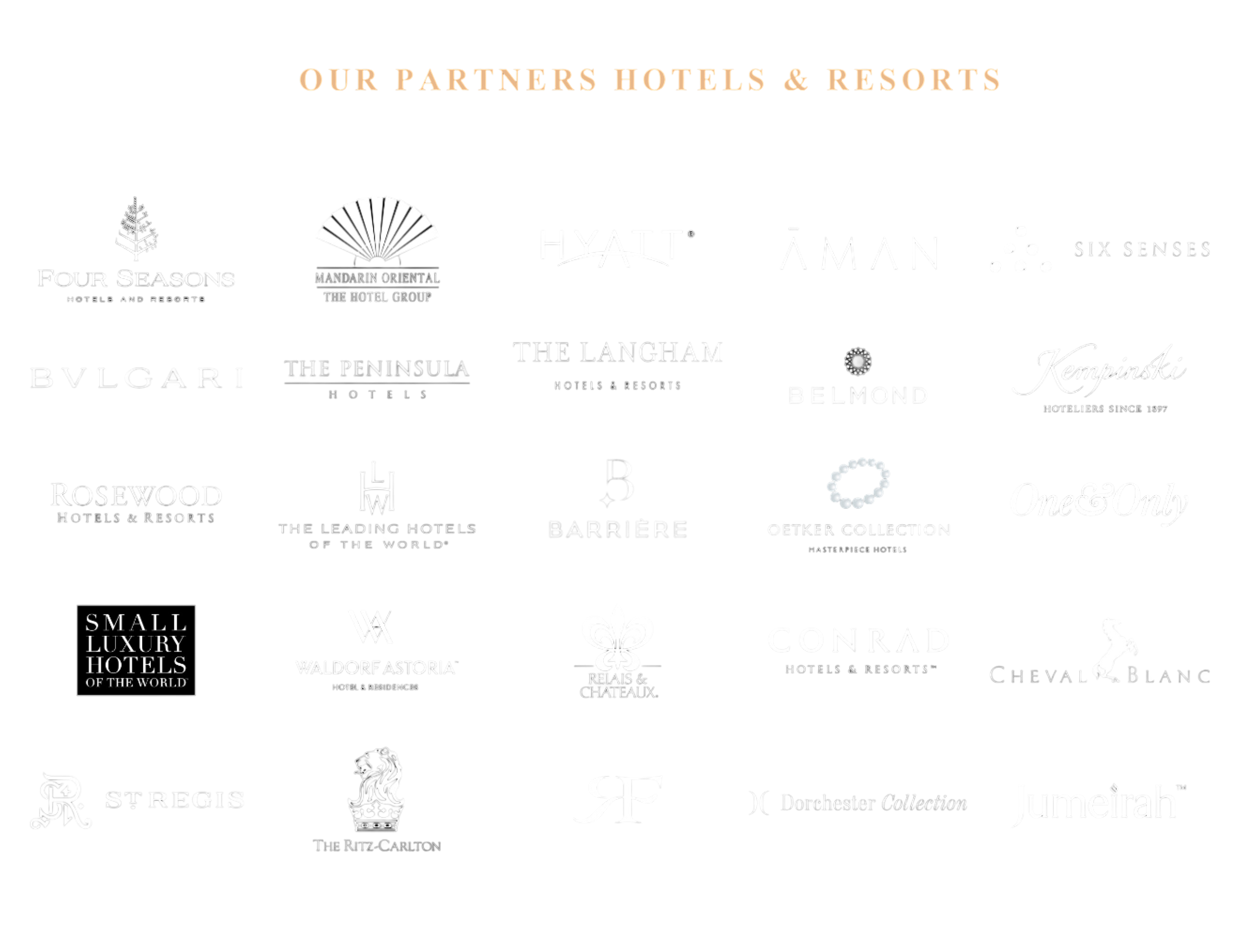 Partner Hotels & Resorts including Four Seasons, Bulgari, Hyatt, Aman, Six Senses, and more